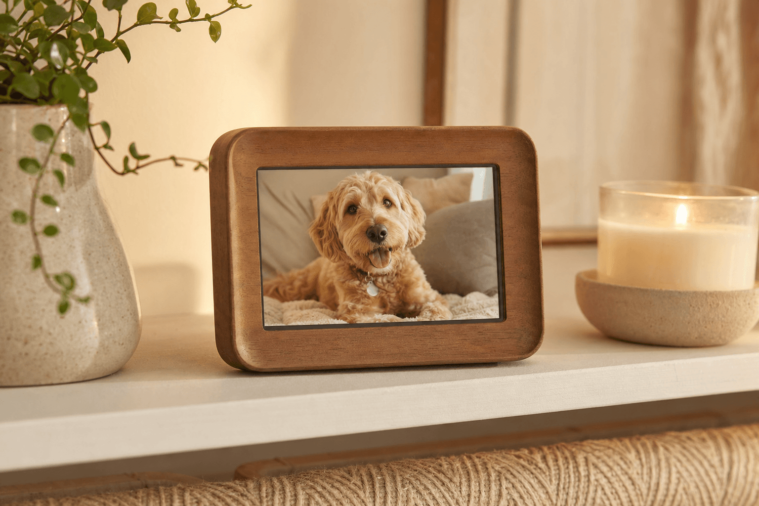 PalNook wooden desk frame showing a pet