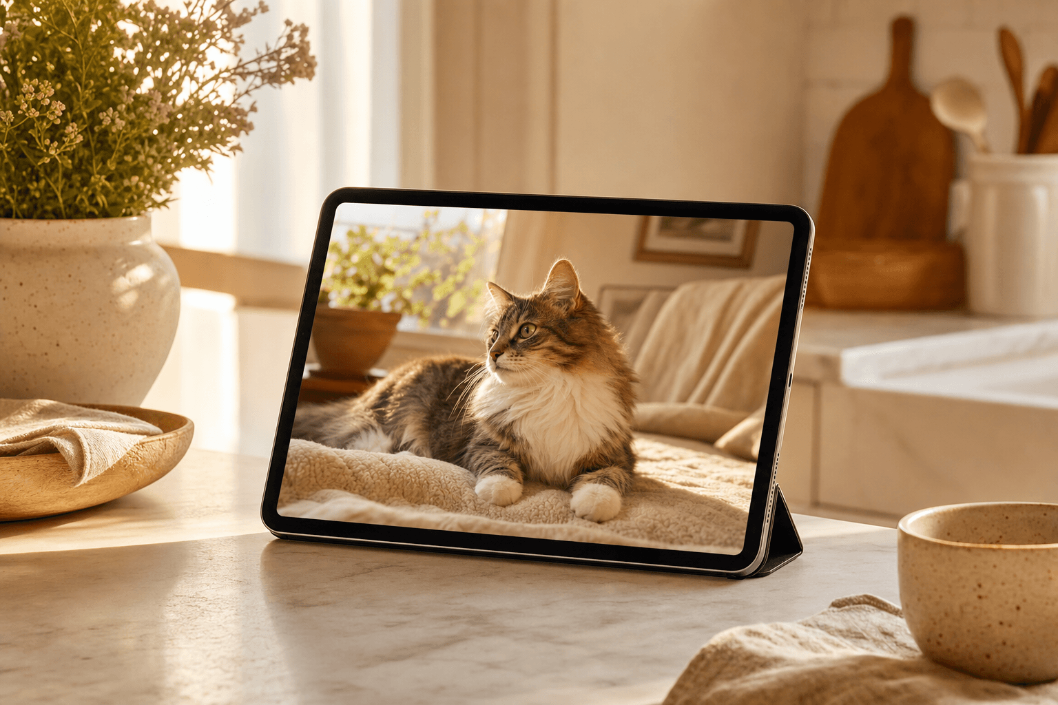 iPad displaying a looping pet animation in PalNook