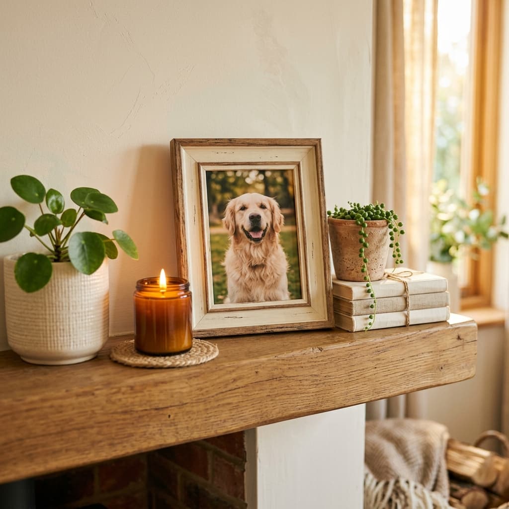 Family photo on a shelf or frame